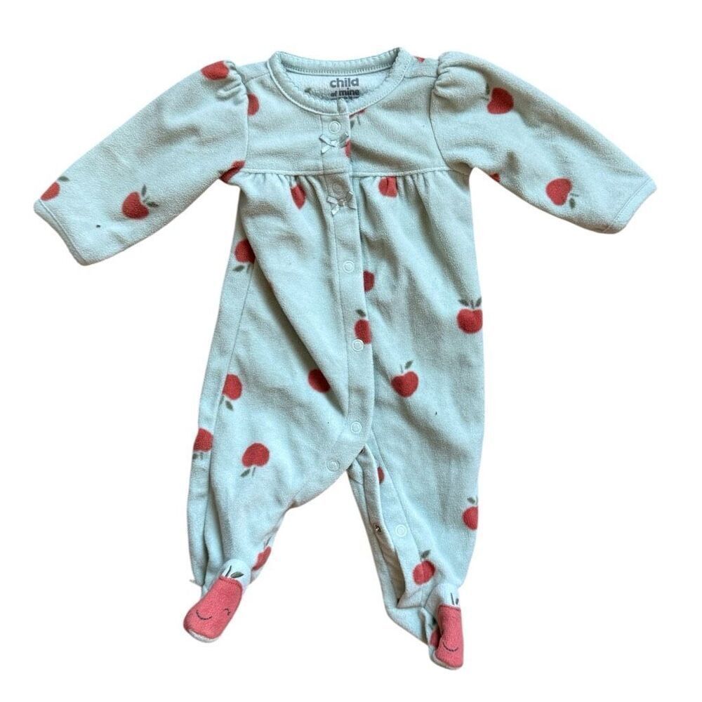 Baby Girls Carters Child of Mine Apple Print Fleece Sleeper Pajamas - Sz Newborn